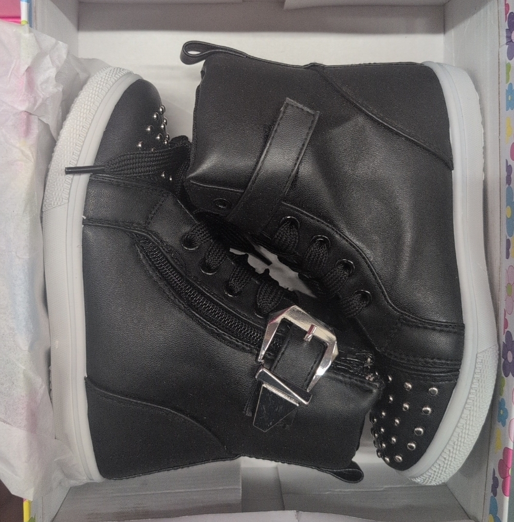 Stylish Black Kids Shoes with Studded Design Size 12